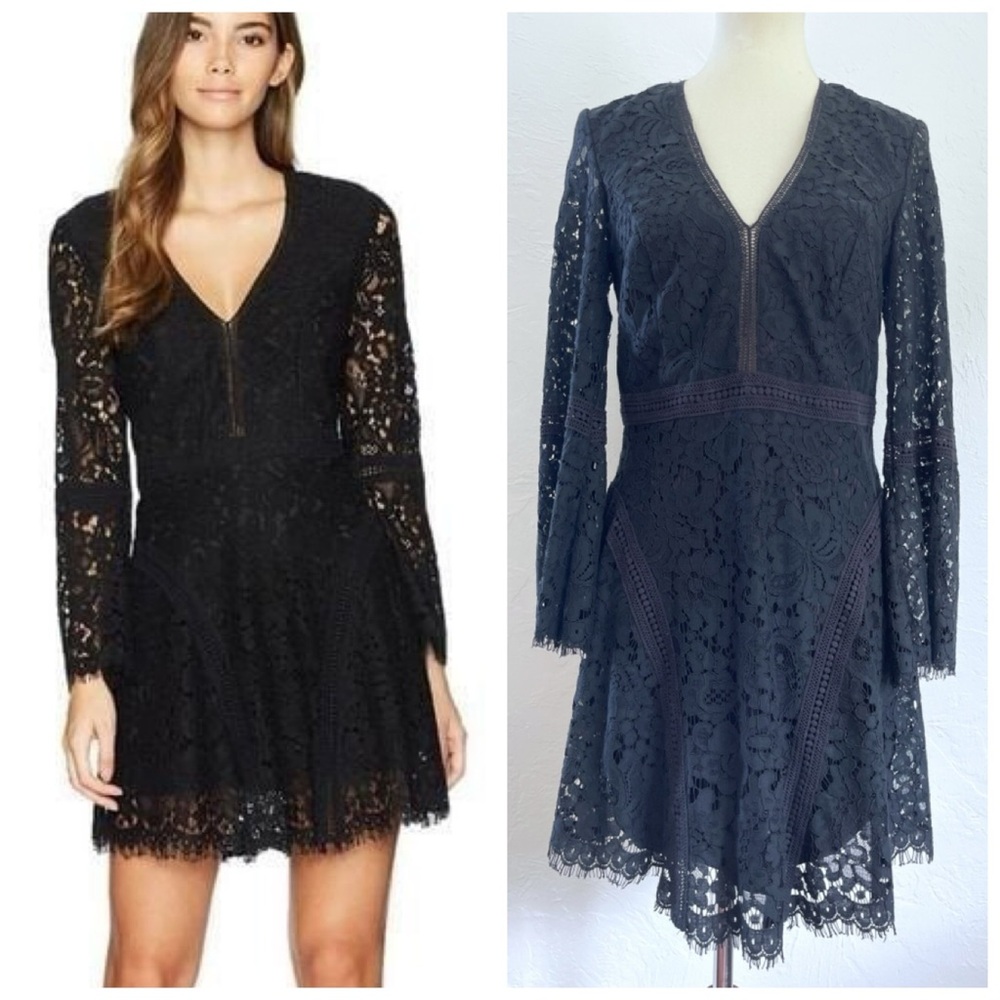 NWOT Bardot Midnight Black Lace Panel Mini Dress Sz 8/M